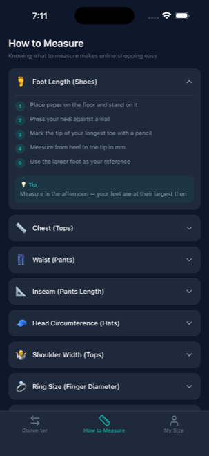 Measurement guide screen